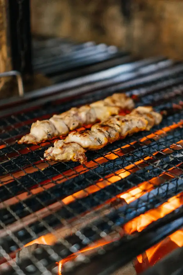 Skewers on the charcoal grill at Jannah