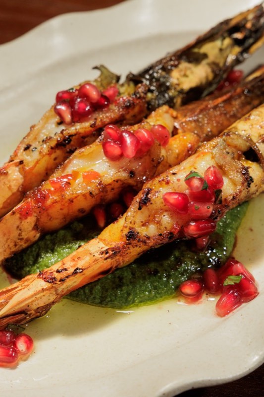 Grilled tiger prawns with pomegranate
